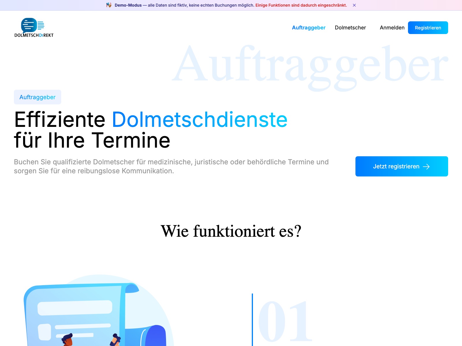 Einstiegsseite für Auftraggeber